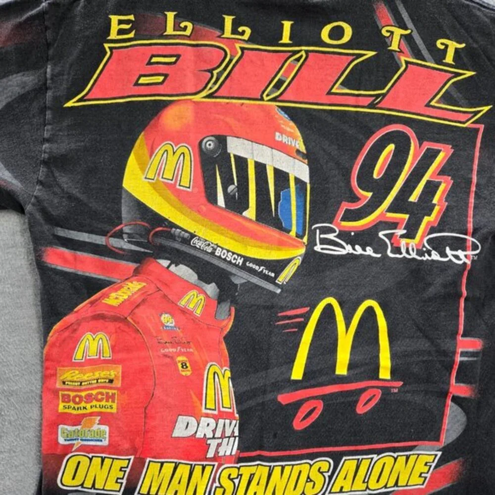 VINTAGE Bill Elliott Men Shirt Large Black Nascar 94 In The End McDonalds‎ 90s